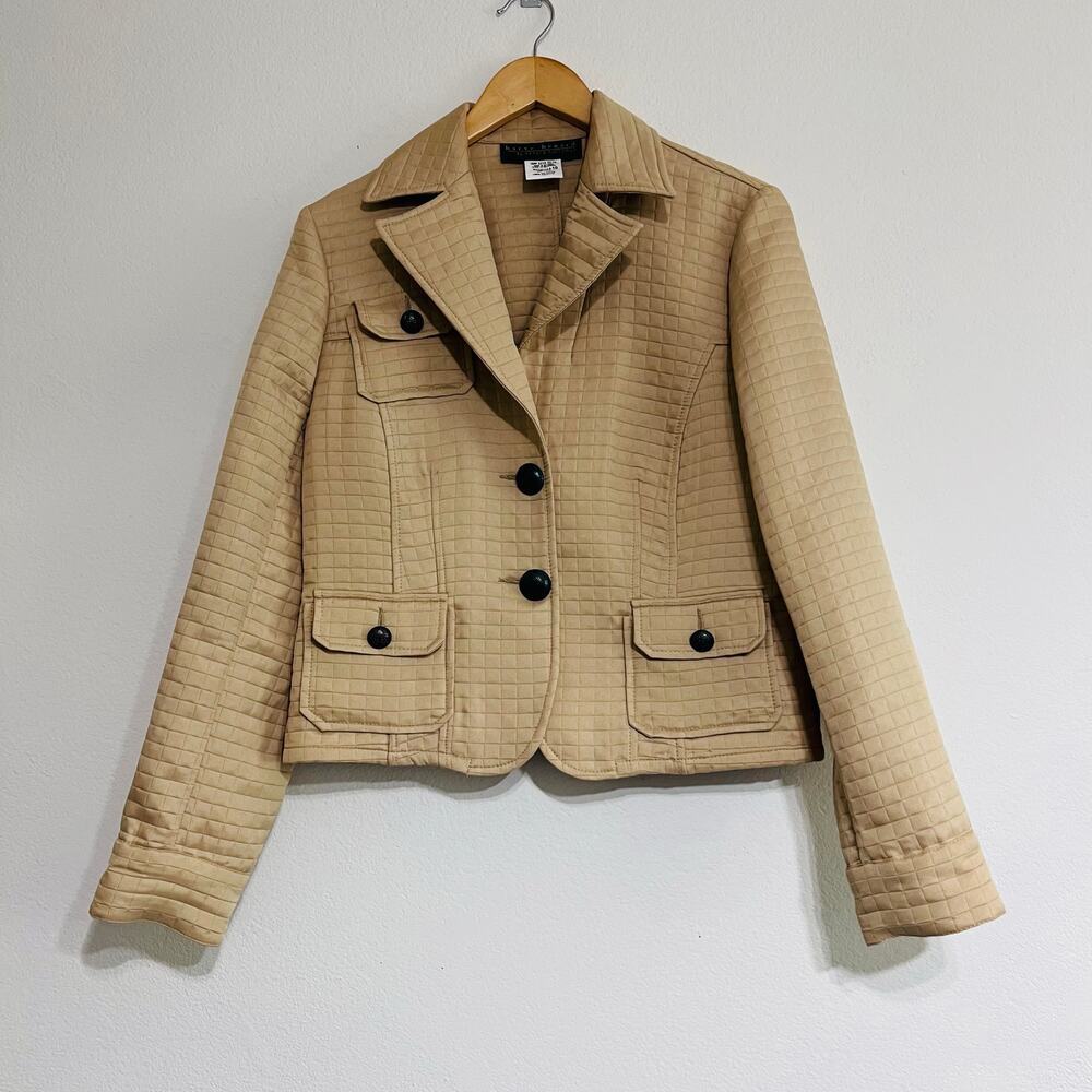 Harve Benard by Benard Holtzman Jacket Women 10 Tan Quilted Blazer Metal Buttons